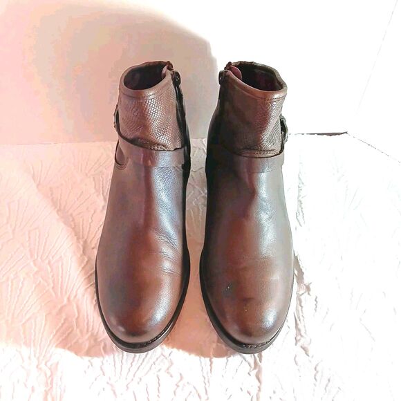 Umberto Raffini Alexa Booties Dark Brown sz 9 Leather Uppers Strap accent - Picture 7 of 7